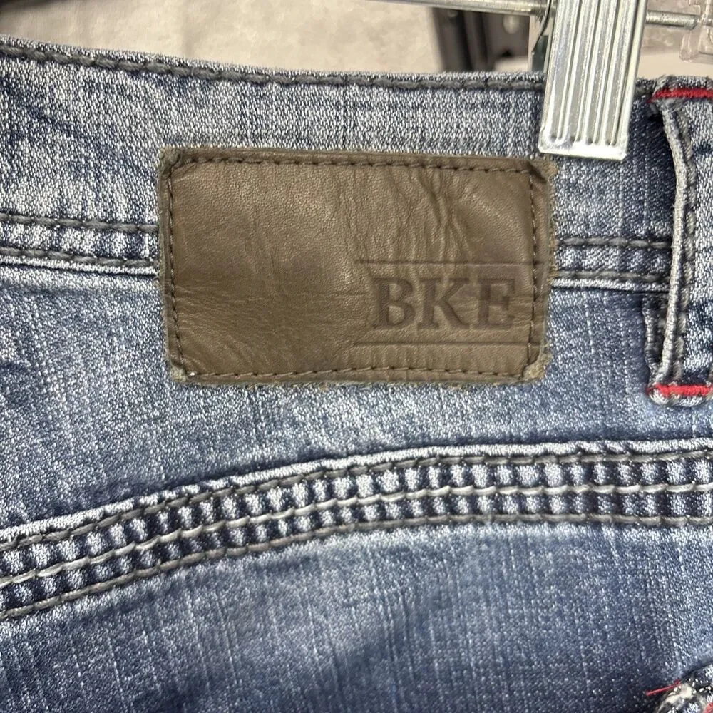 BKE Jeans Mens 32 Jake Straight Leg Blue Denim Stretch Whisker Faded Casual